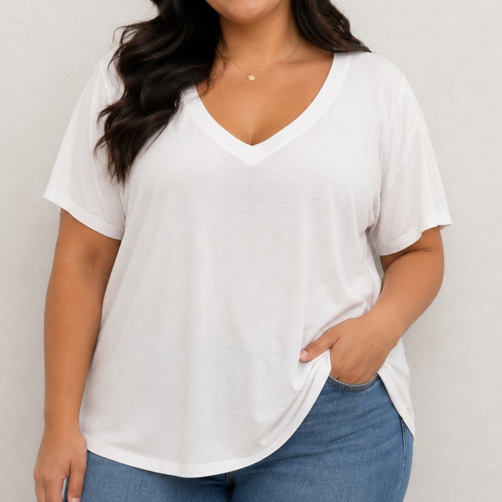 J. Jill Cotton Pima White V-Neck‎ Short Sleeve Tee 4X